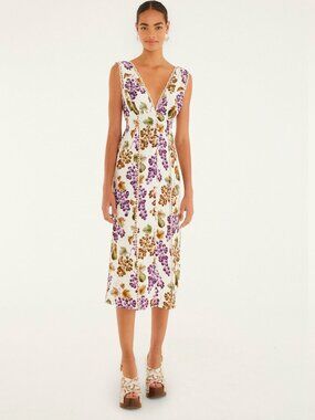 Farm Rio cream grape garden midi dress NWT - size L
